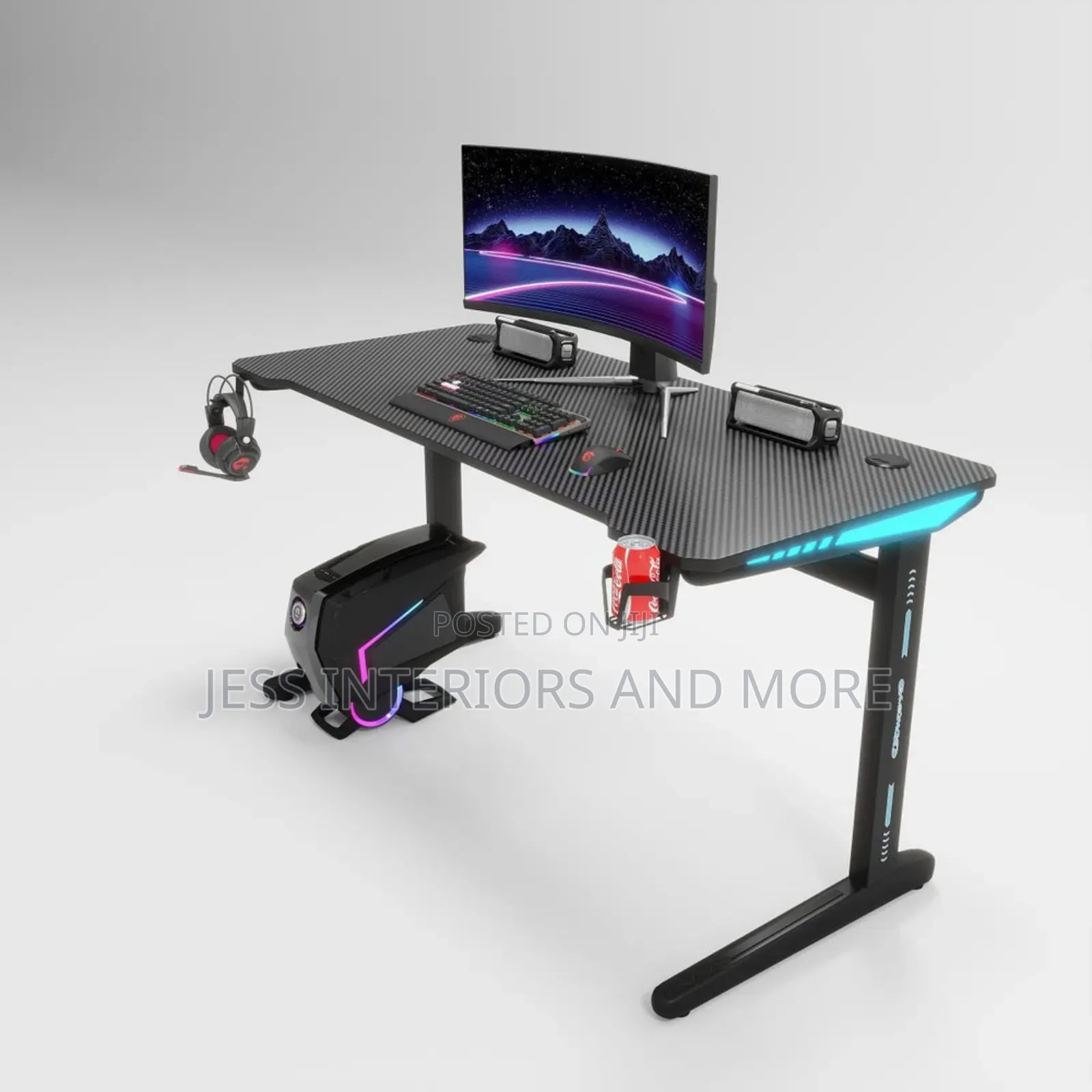 Gaming Desk With RGB LED Lights (Black)