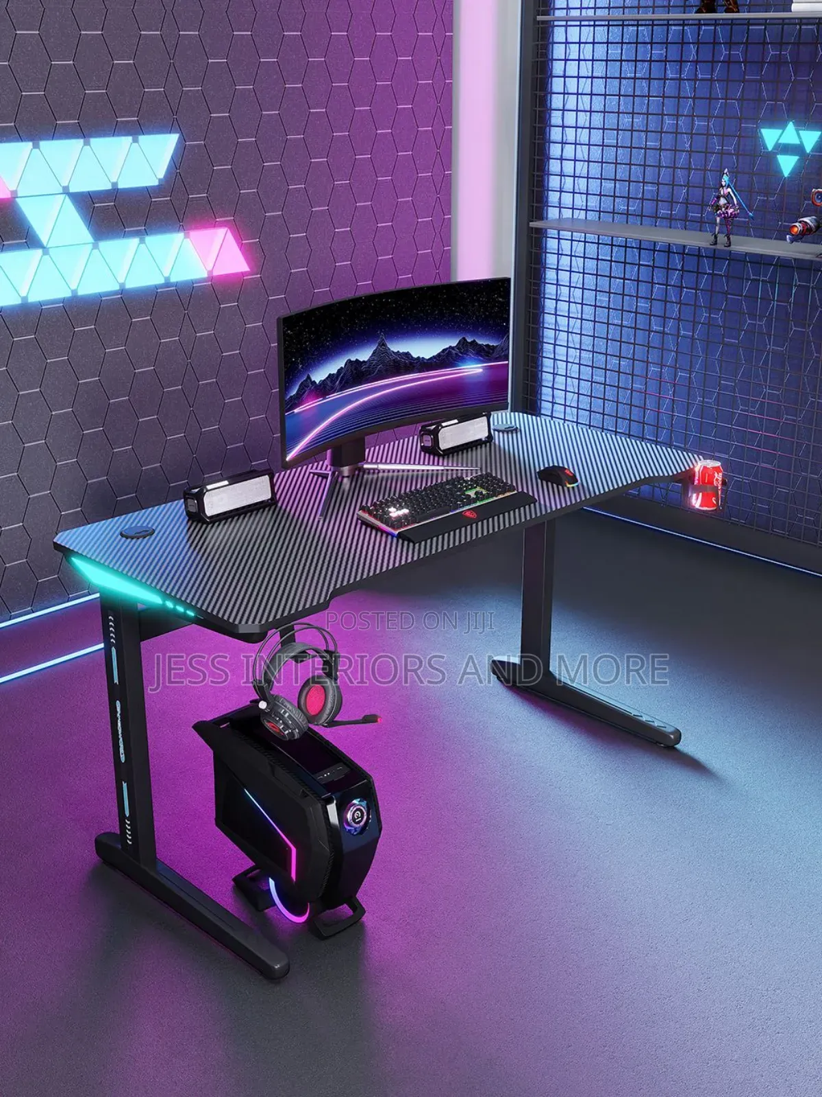 Gaming Desk With RGB LED Lights (Black)