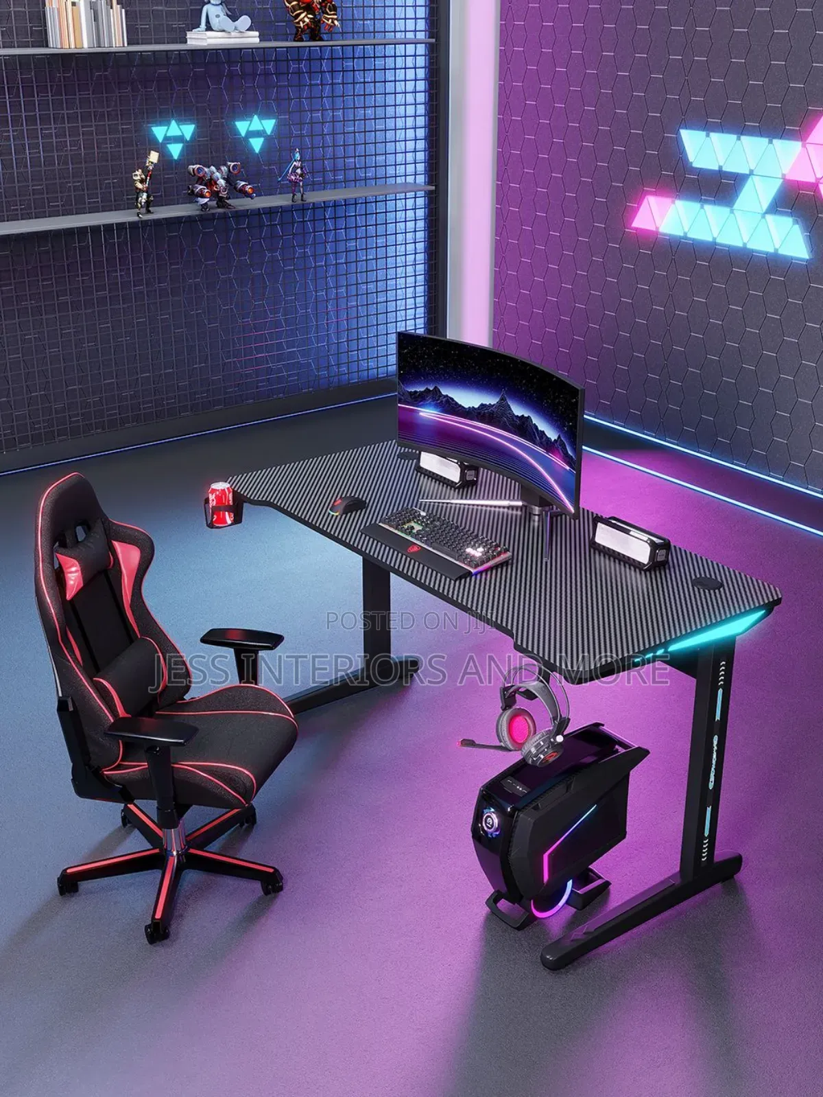 Gaming Desk With RGB LED Lights (Black)