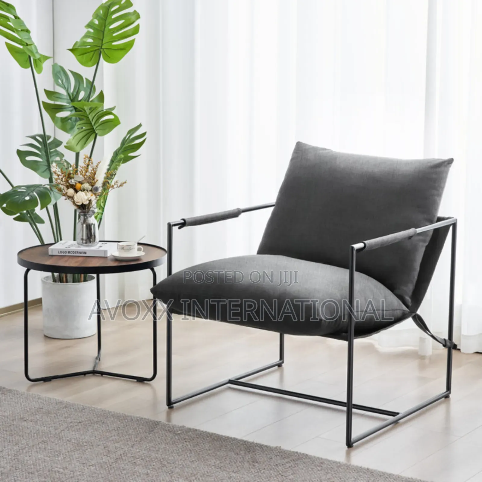Cliatt Modern Metal Framed Sling Upholstered Chair/Oversized