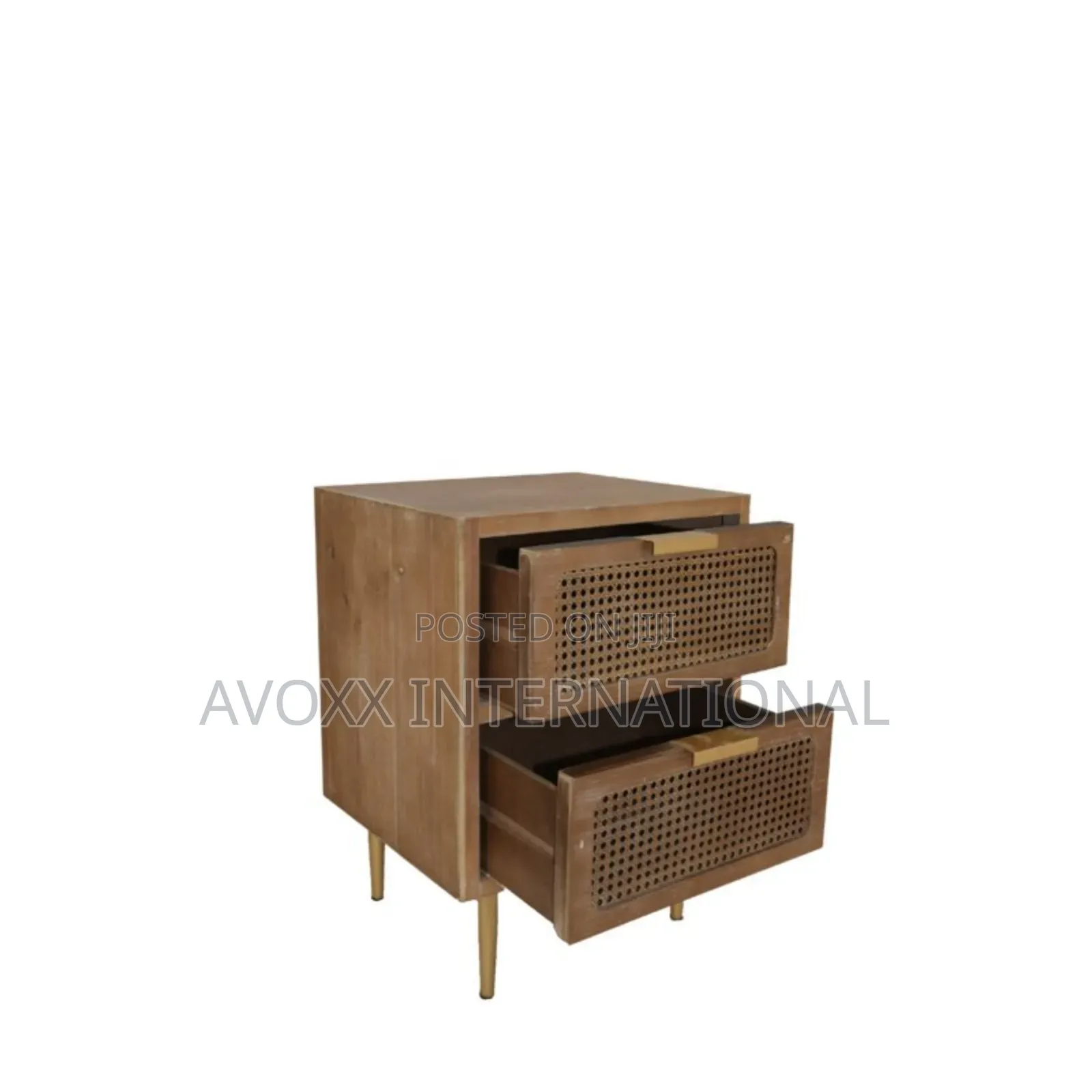 Nador Rustic Woven Fronts Nightstand, 2 Drawer End Table