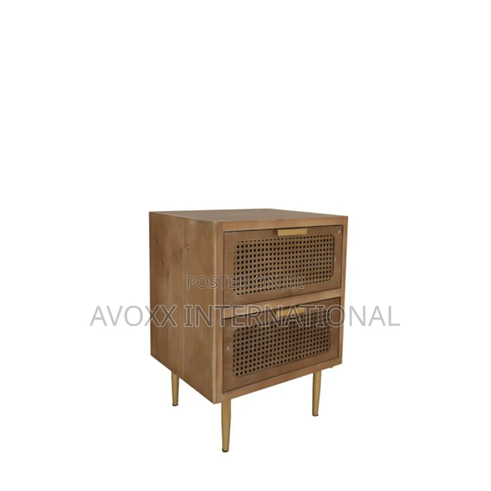 Nador Rustic Woven Fronts Nightstand, 2 Drawer End Table