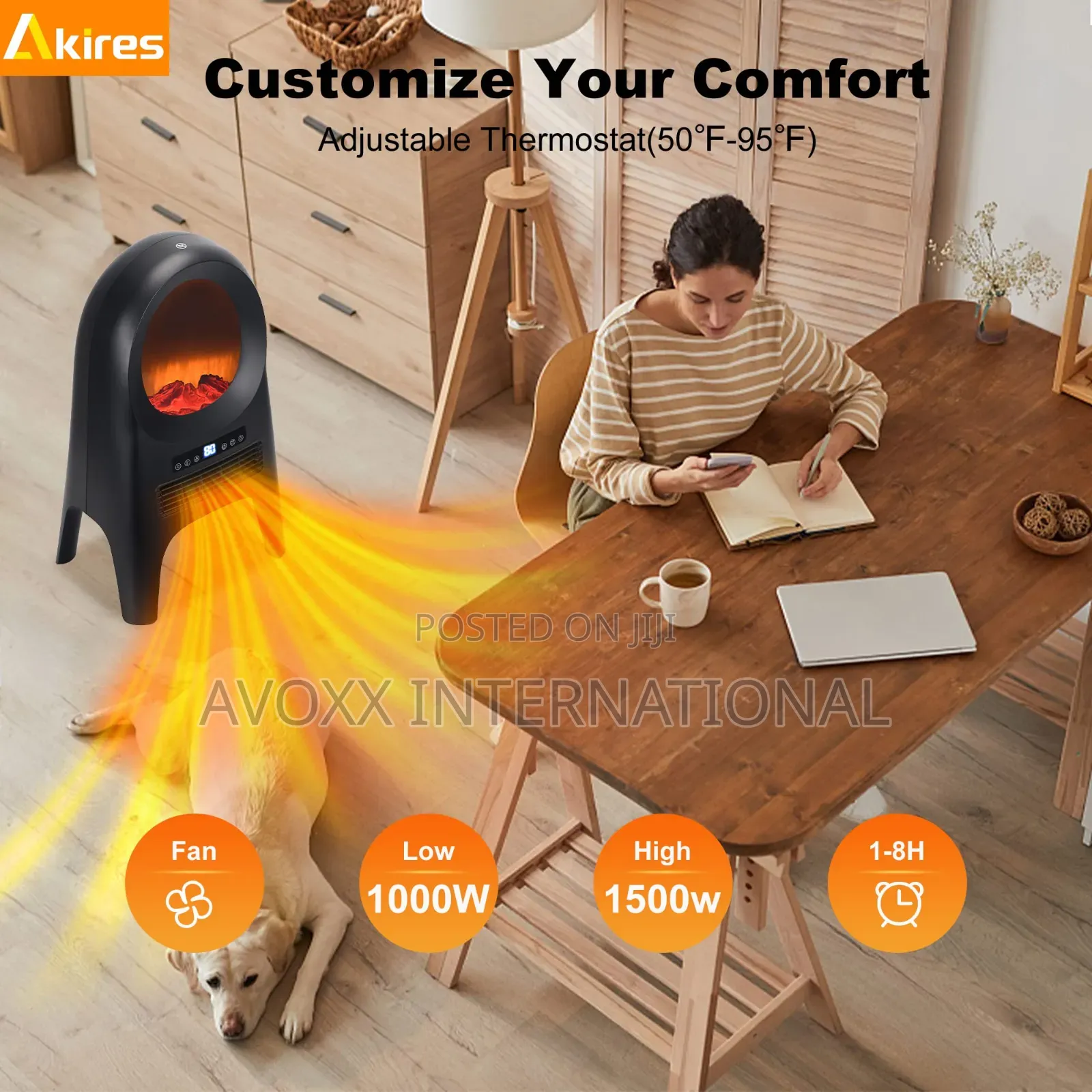 AKIRES 1500W Electric Fireplace Space Heater