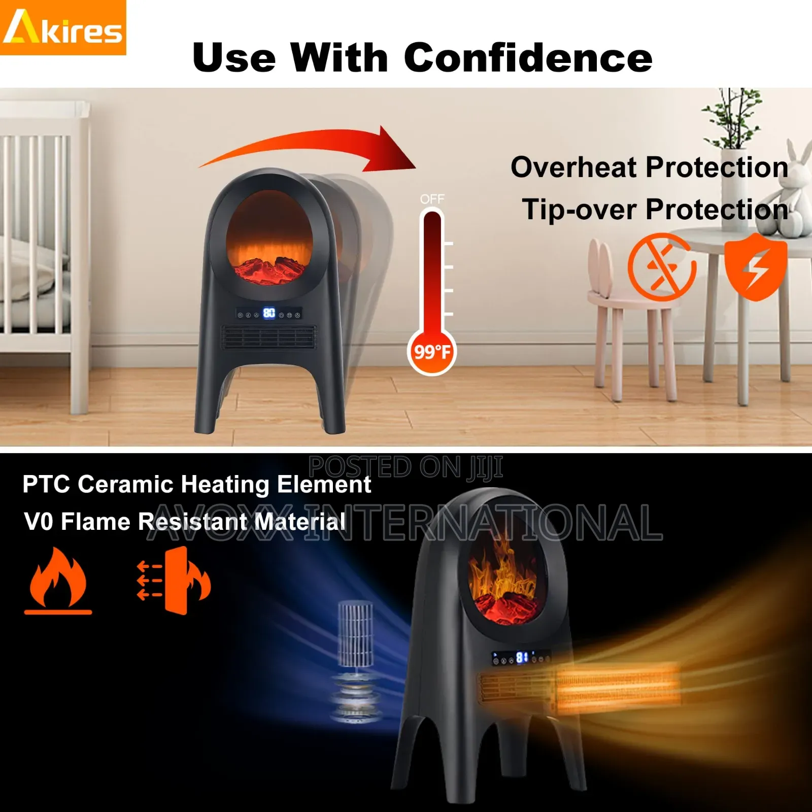 AKIRES 1500W Electric Fireplace Space Heater
