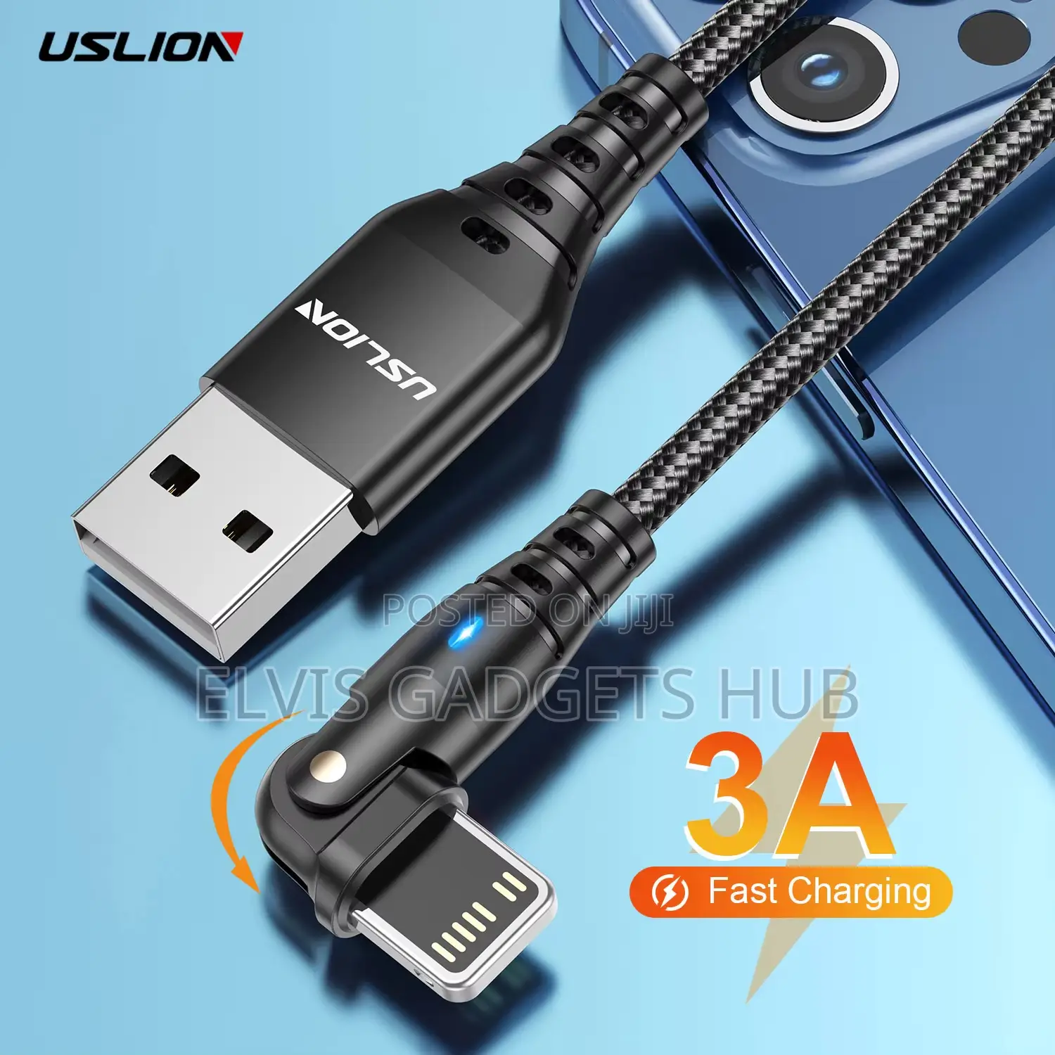 USLION Lightning Braided 180° Rotating Fast Charging Cable