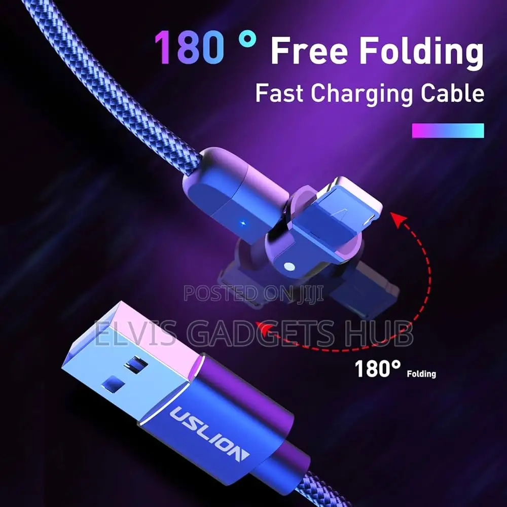 USLION Lightning Braided 180° Rotating Fast Charging Cable