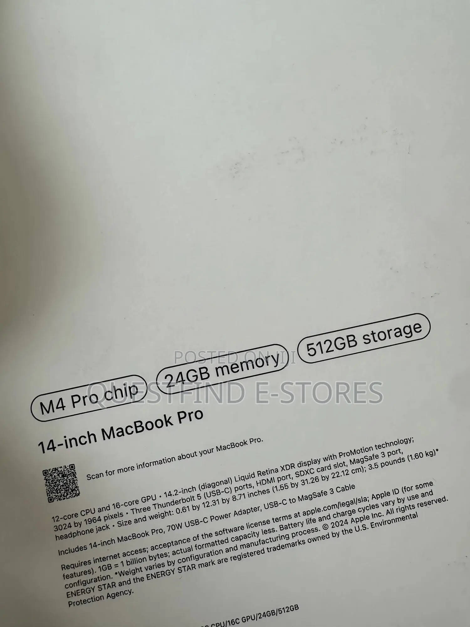 New Laptop Apple MacBook Pro 2024 M4 Pro 14-Inch 24GB SSD 512GB