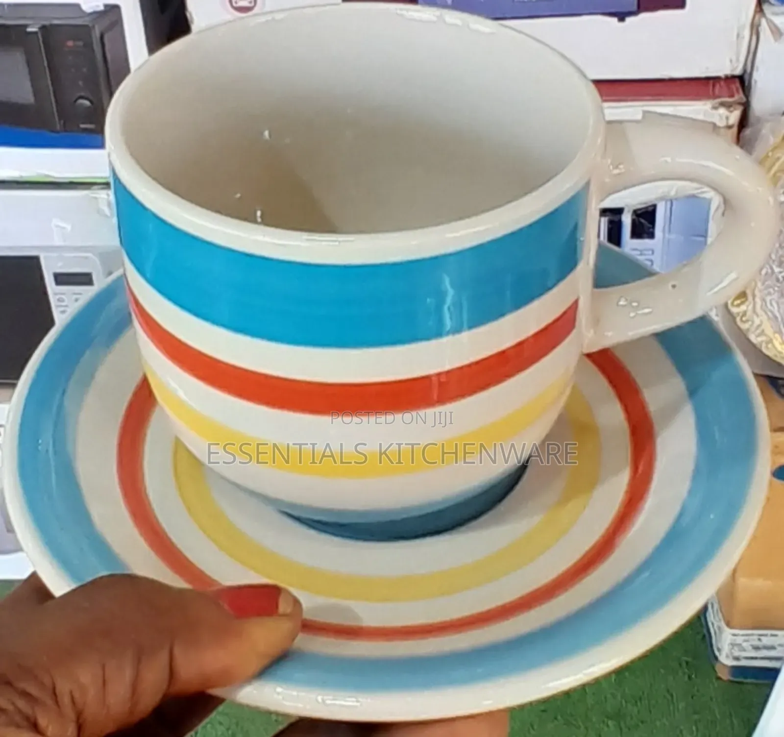 Colourful Ceramic Mug and Saucer