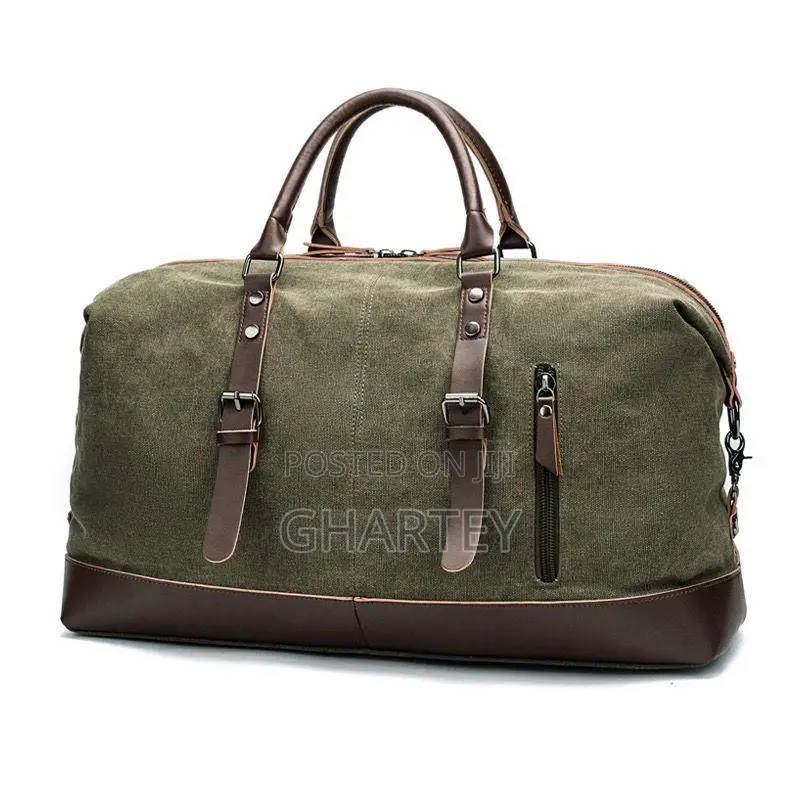 Large Capacity Canvas Leather Travel Bags Green