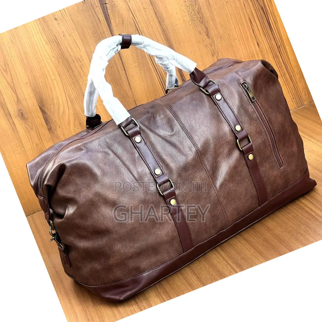 Genuine Leather Weekender Duffle Bag - Brown
