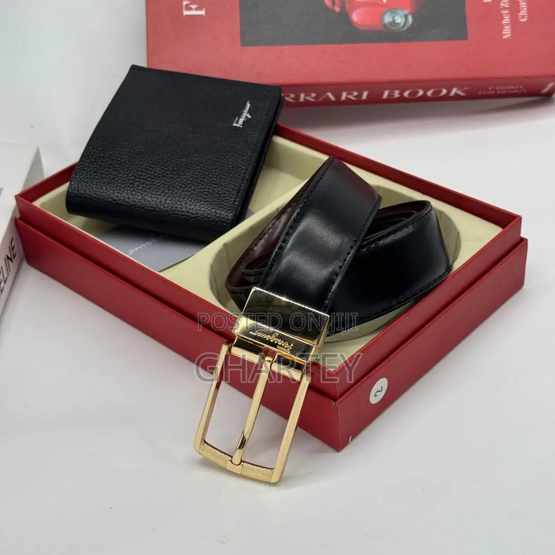 Ferragamo Men’S Leather Wallet Belt Combo
