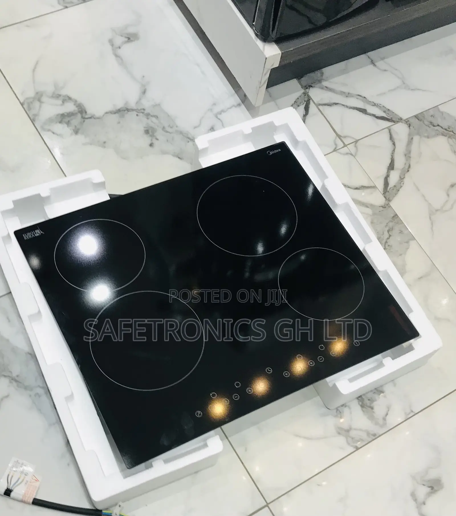 Available Black Glass Hot Plate 4 Gas Midea 60cm