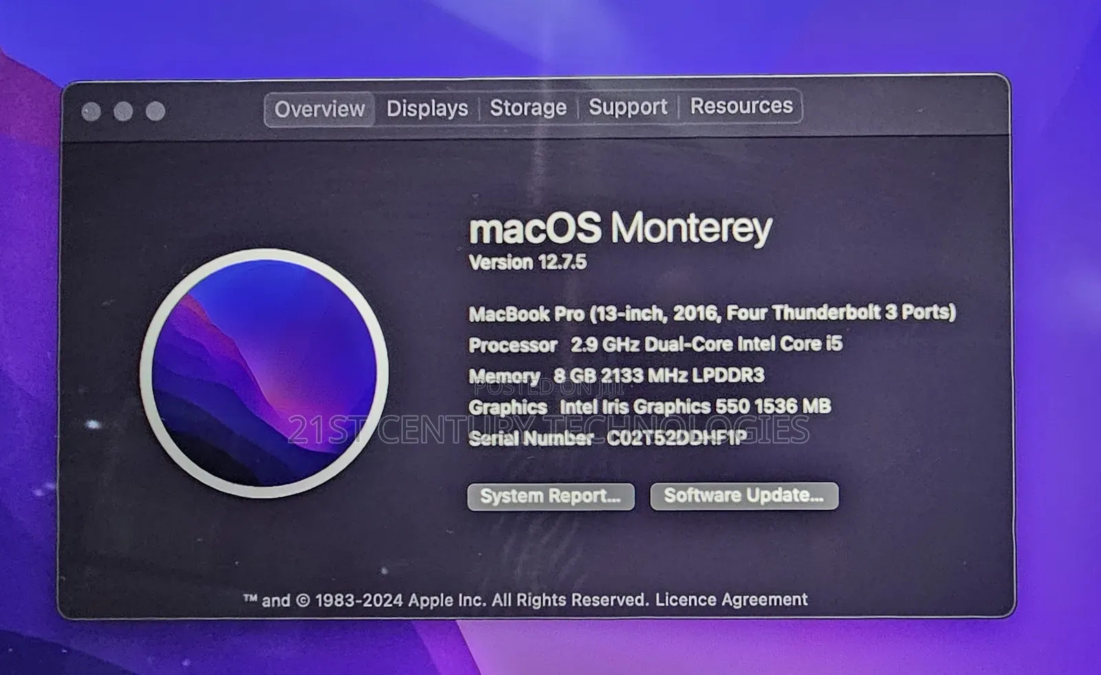 Laptop Apple MacBook Pro 2016 8GB Intel Core I5 SSD 512GB