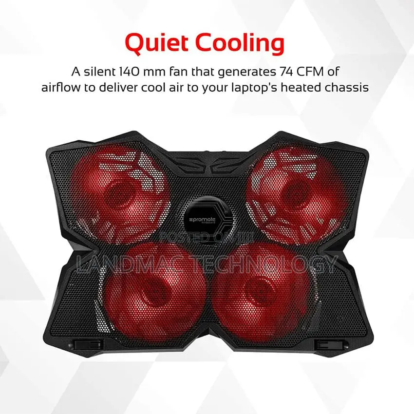 Promate Ergonomic Laptop Cooling Pad With Silent Fan Technol