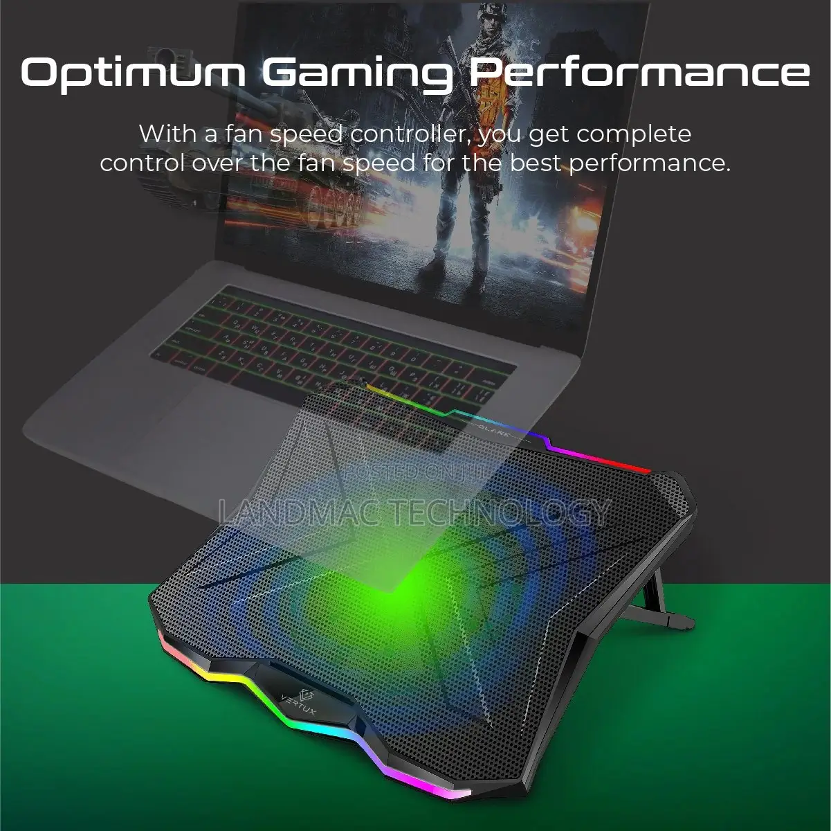 Vertux Quiet Cooling Laptop Stand With Rainbow LED Lights