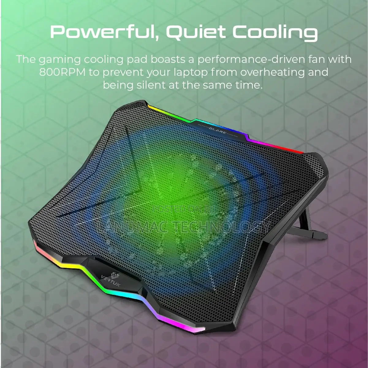 Vertux Quiet Cooling Laptop Stand With Rainbow LED Lights