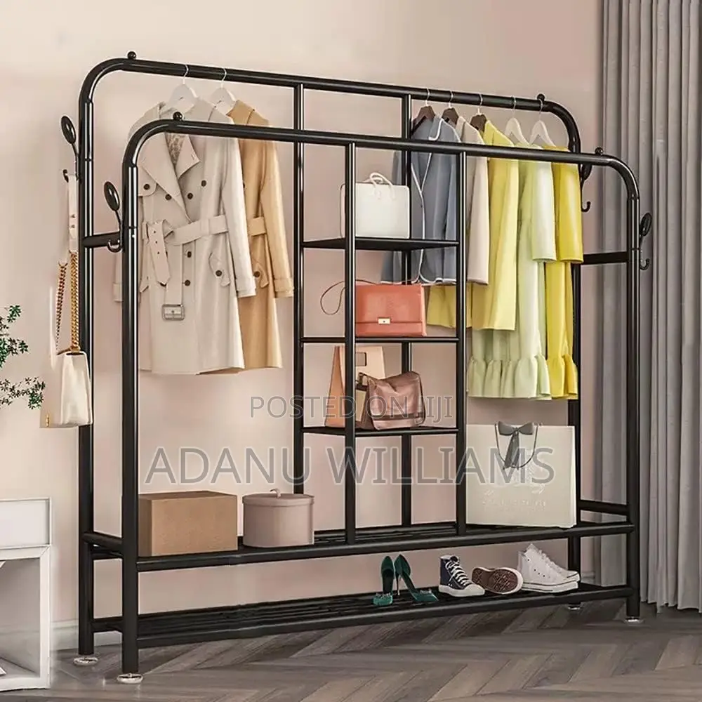 High Duty Quality Double Pole Clothes Organiser With Shelves