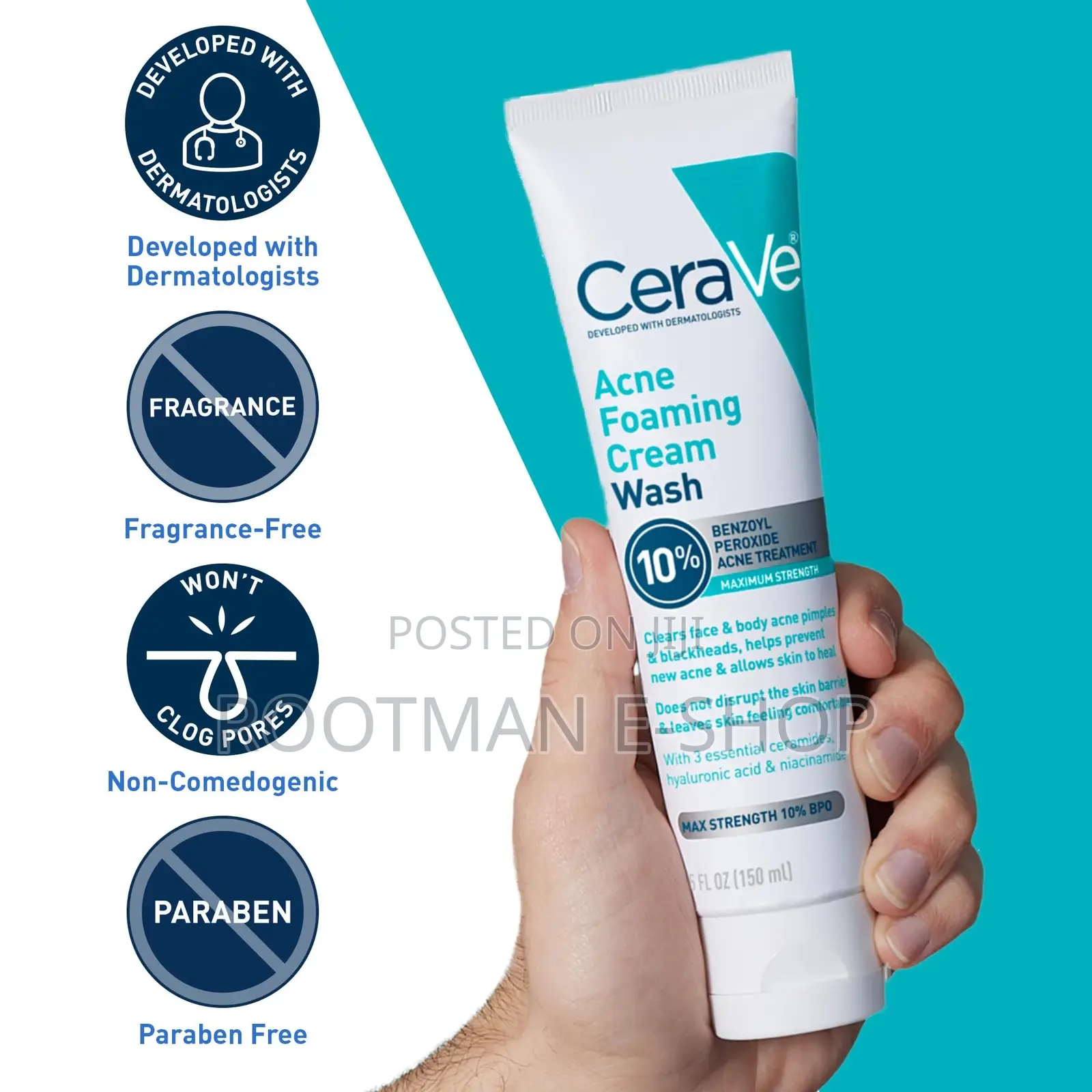 Cerave 10% Acne Foaming Cream Cleanser Face Wash 150ml