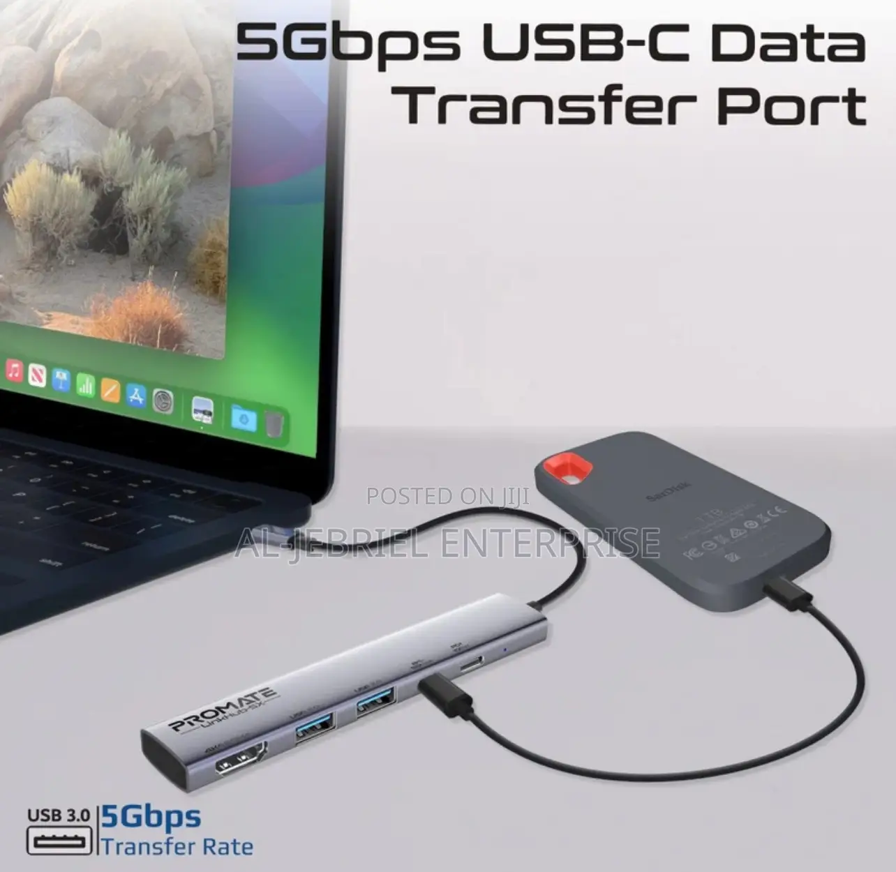 Promate Linkhub-5x 5 Port Slim USB-C Hub With 100W PD