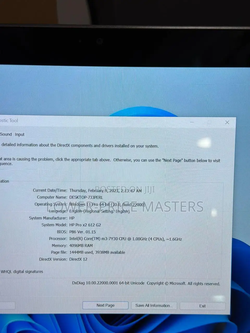 New Laptop HP Pro X2 612 G2 4GB Intel Core M SSD 128GB