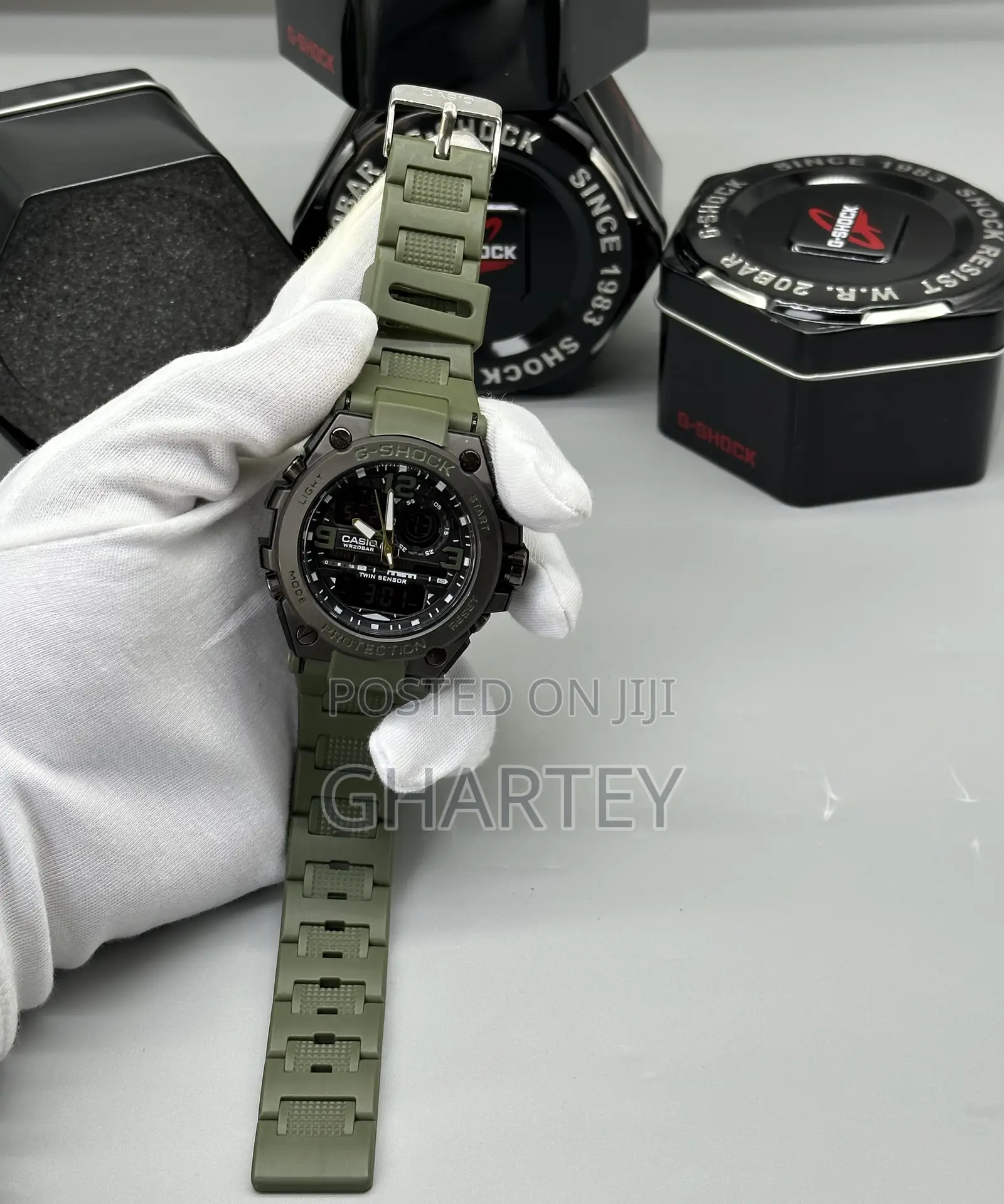 Army Green Strap Gshock Dual Time Watch