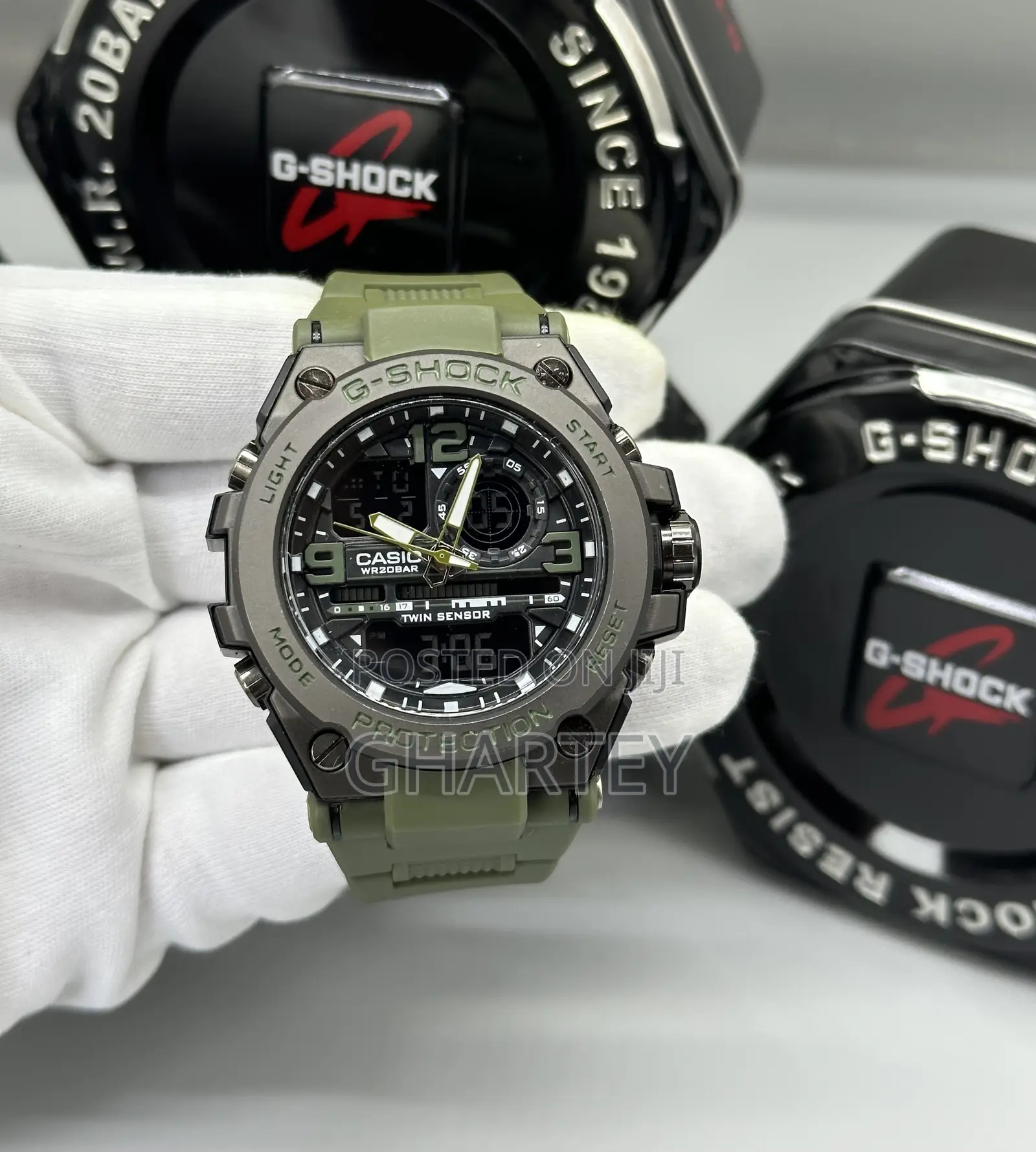 Army Green Strap Gshock Dual Time Watch