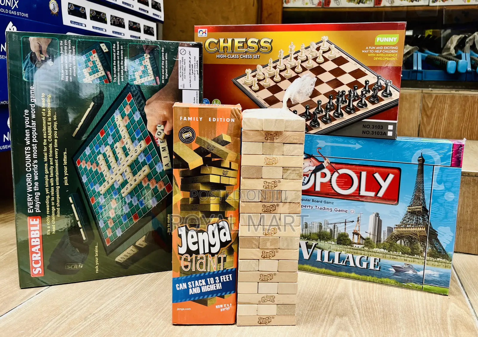 Monopoly, Scrabble, Chess, Jenga and Uno Game at 450