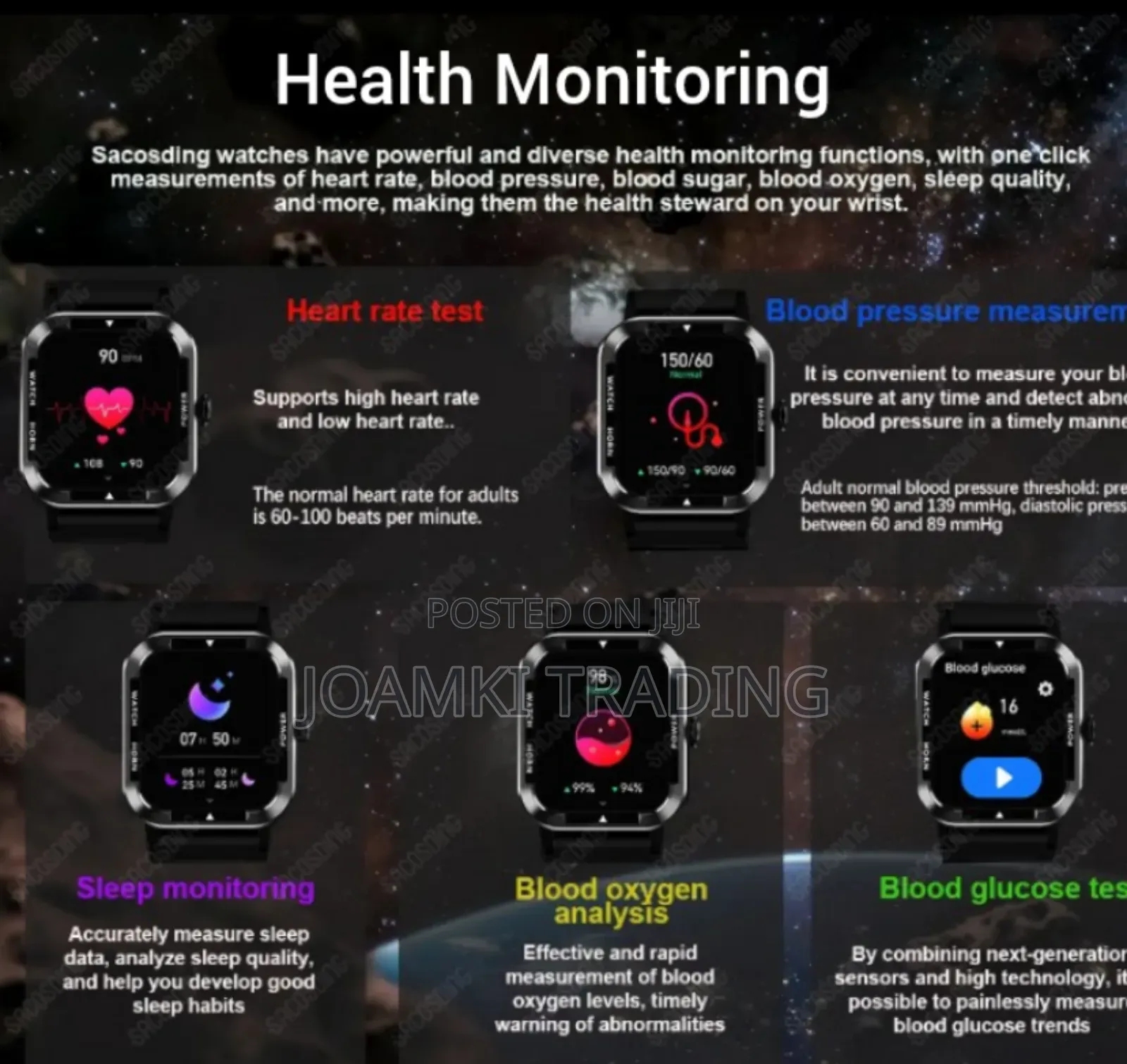 Rugged Smart Watch, Health Monitor, BT Call, IP68, Andr/Ios