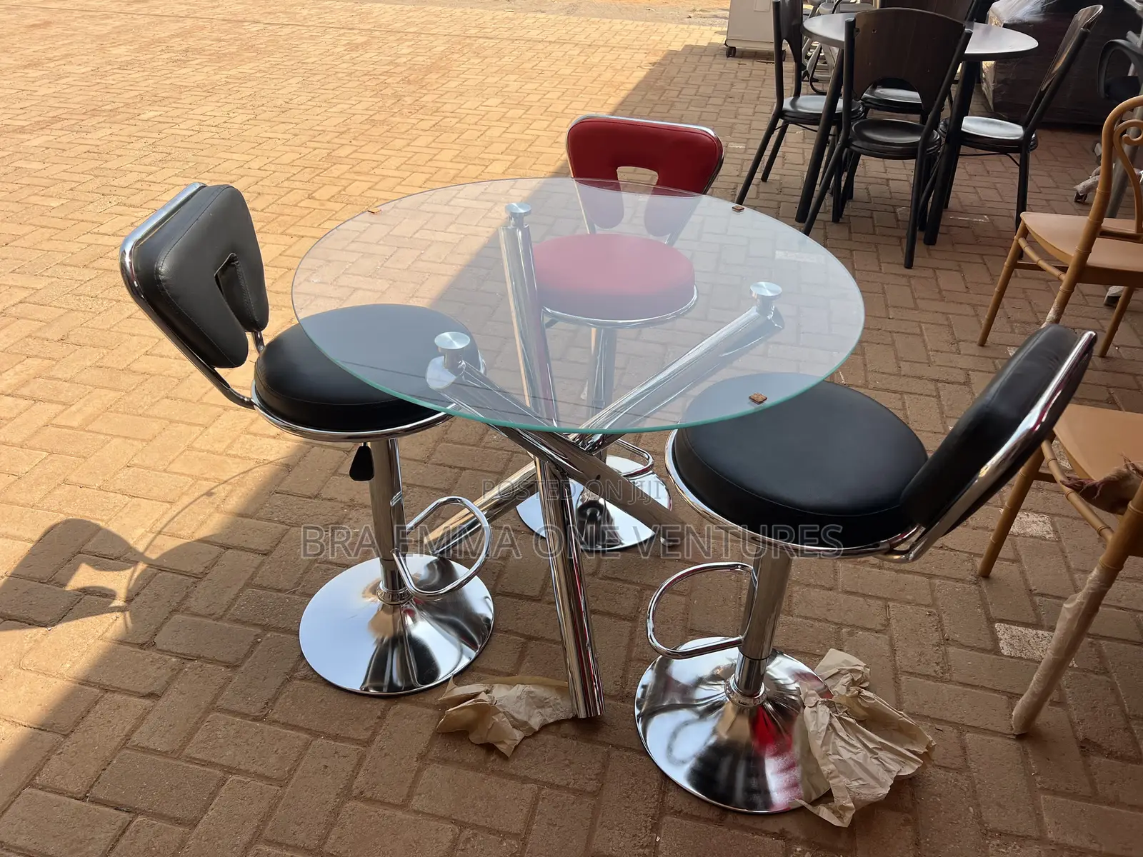 Tempered Glass Table With 3 Adjustable Chairs