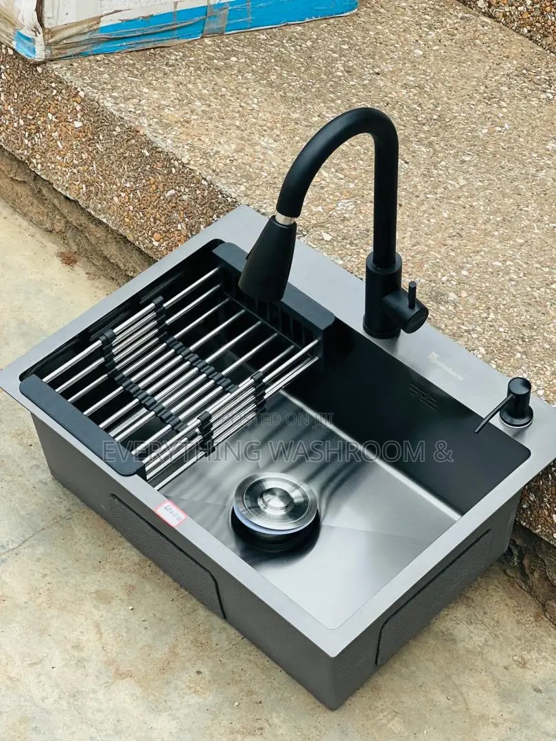 Black Sink Single Bowl_ Pullout Faucet Included