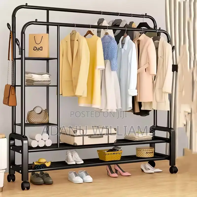 High Quality Multi Heavy Duty Clothes Rack (Shelves Wheels
