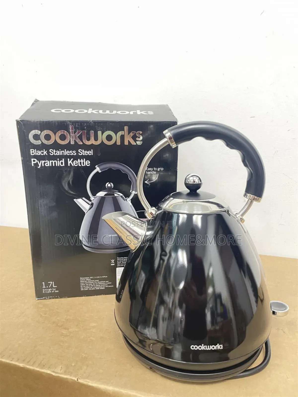 1.7lit Cookworks Black Pyramid Kettle