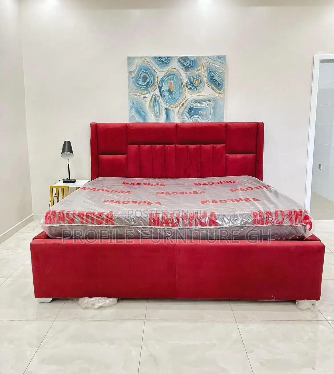 Red Bedframe With Queen Size Mattress