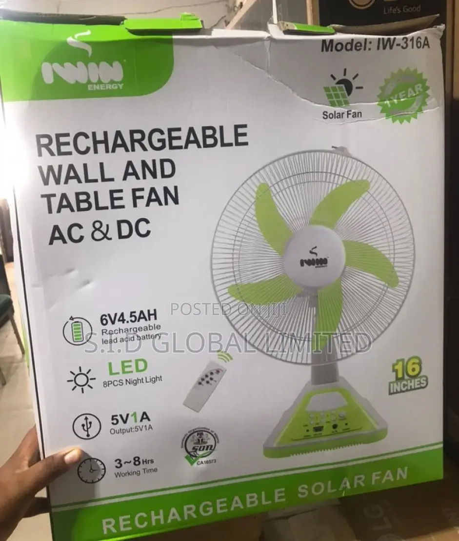 Supply Ability 16'' IWIN Rechargeable Wall and Table FAN
