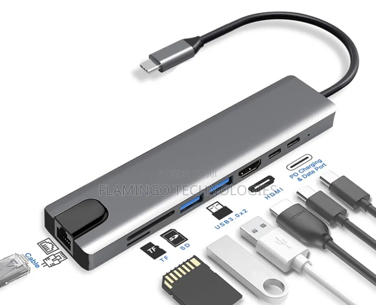 8port Usb-C to HDTV/Ethernet/Usb/Typec Multifunction Adapter