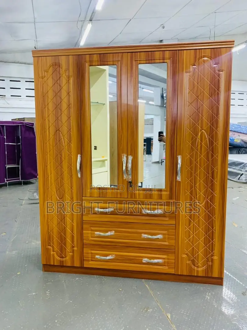 Imported Four Doors Wardrobe With Mirror and Drowners