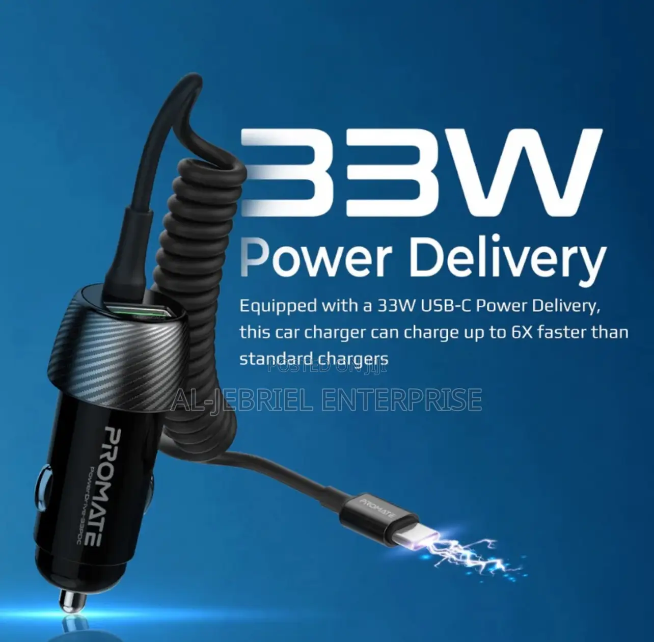 Promate Powerdrive-33pdc QC Car Charger With USB-C Cable