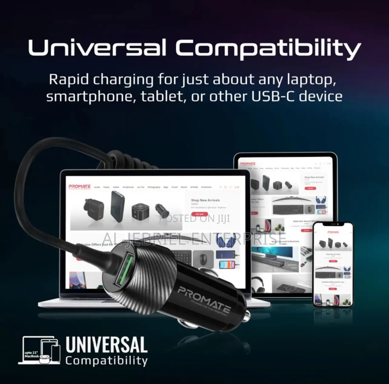 Promate Powerdrive-33pdc QC Car Charger With USB-C Cable
