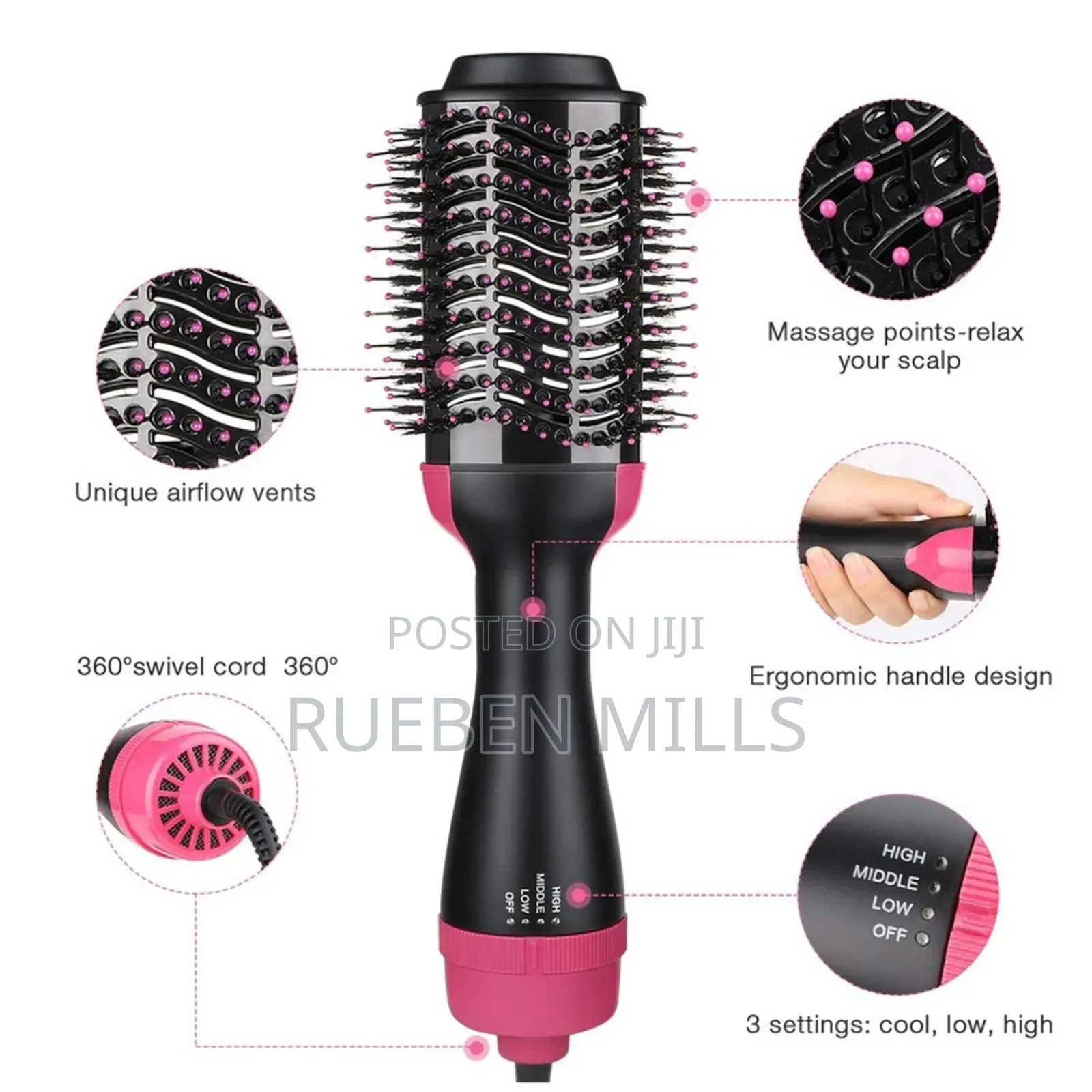4 in 1 Sonar Hair Dryer Brush and Straightener