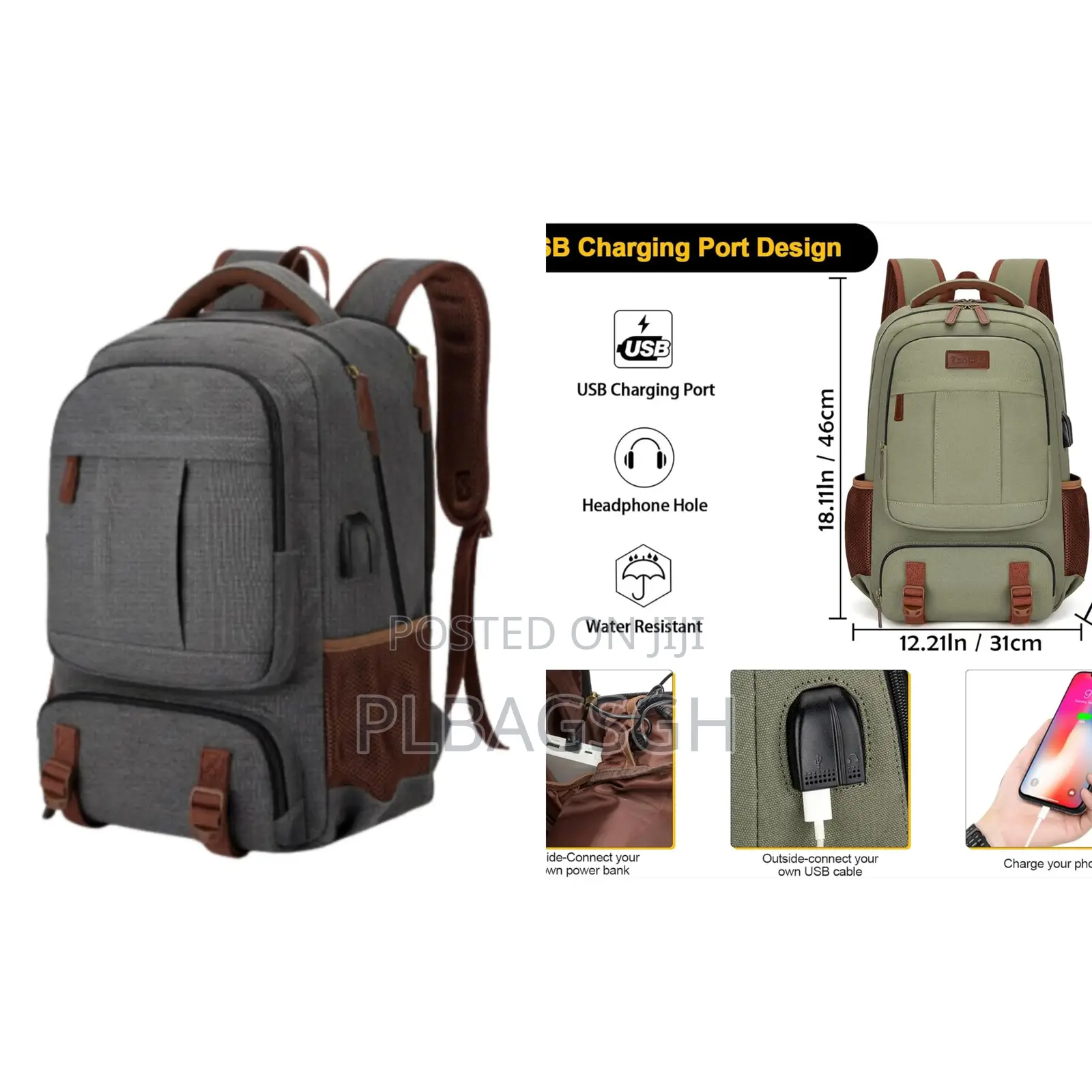 Khaki Potable Multi Fashionable Backpack at Plbagsgh