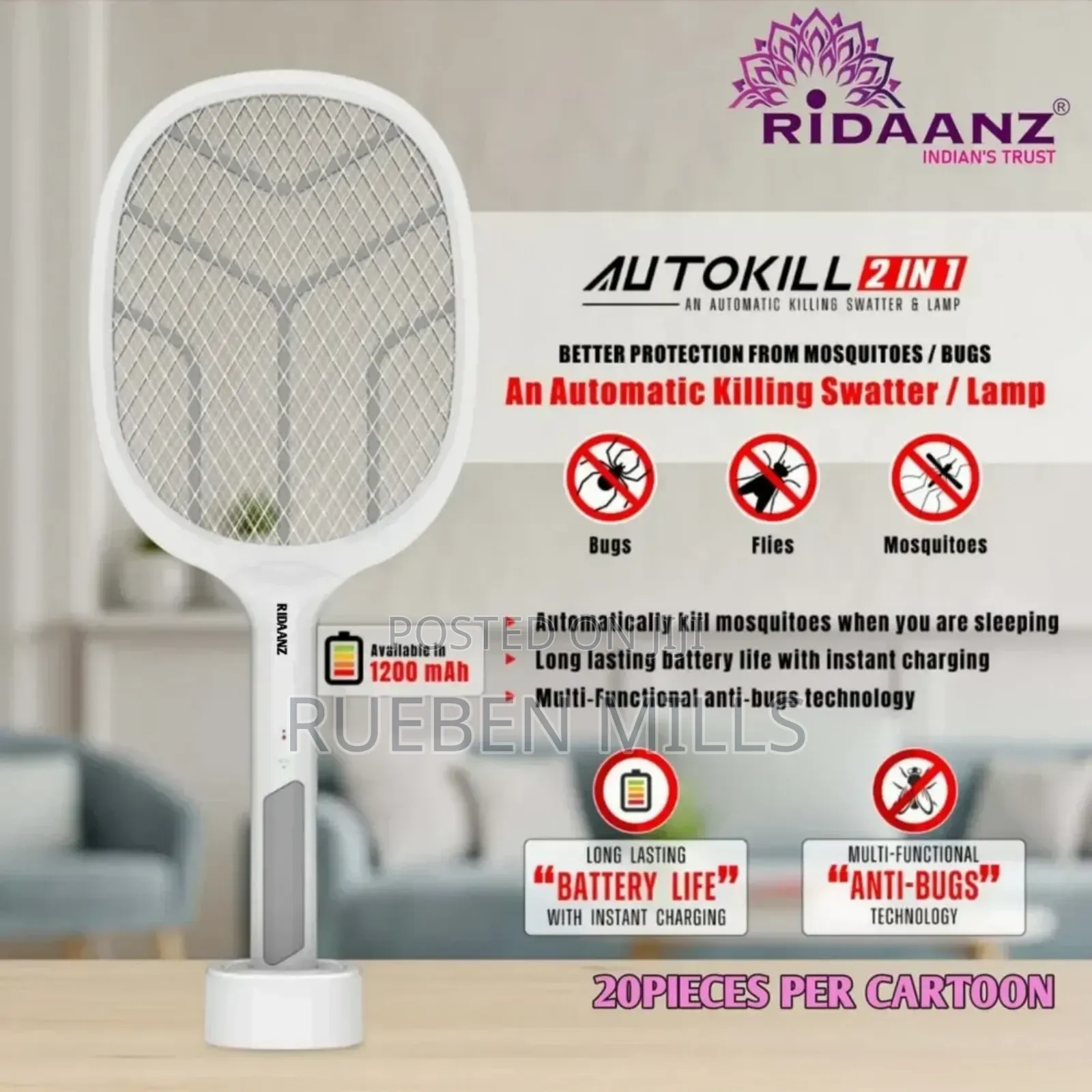 Handheld Chargeable Mosquito Killer Bat Swatter With Stand