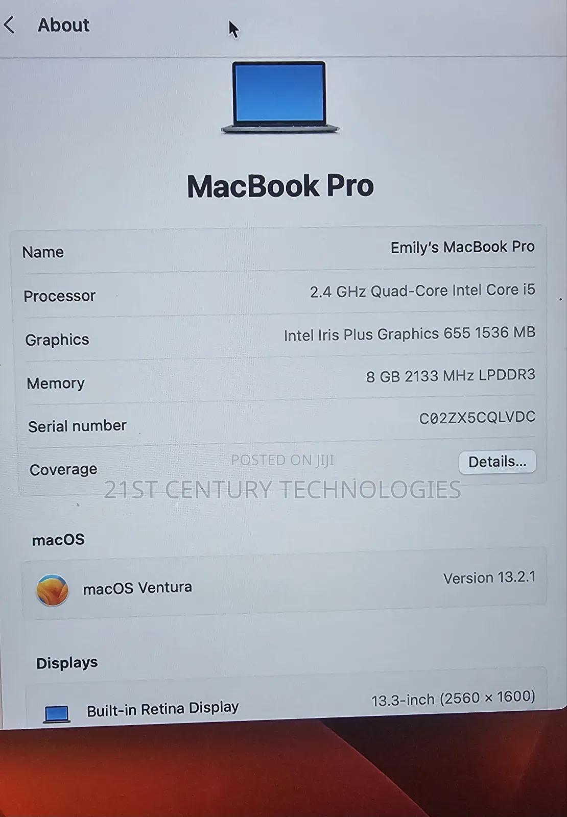 Laptop Apple MacBook 2019 8GB Intel Core I5 SSD 256GB