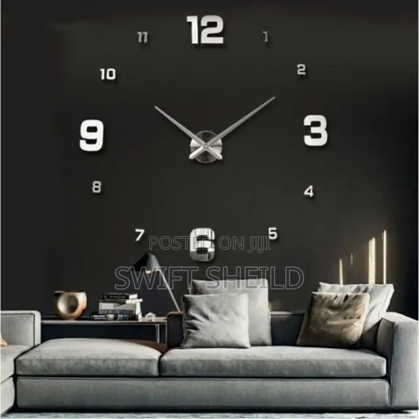 Silver Clock 3d Wall Design Clock Large 100 to 120cm