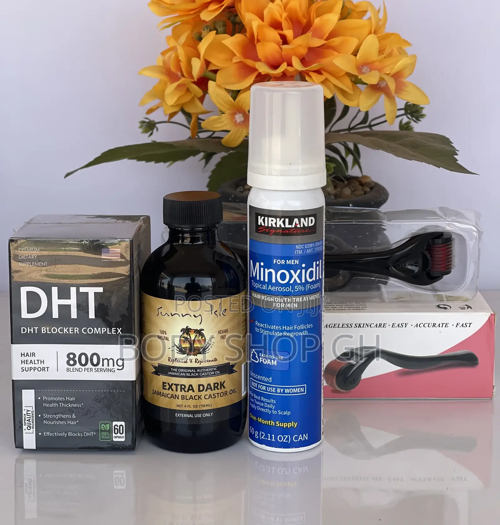 Hair Regrowth Set - Kirkland Minoxidil Foam + Roller Etc