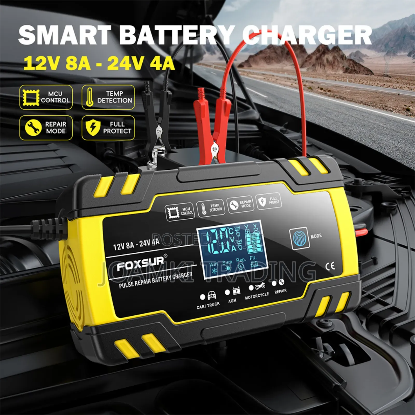 12v-24v Car Battery Charger, Pulse Repair With LCD