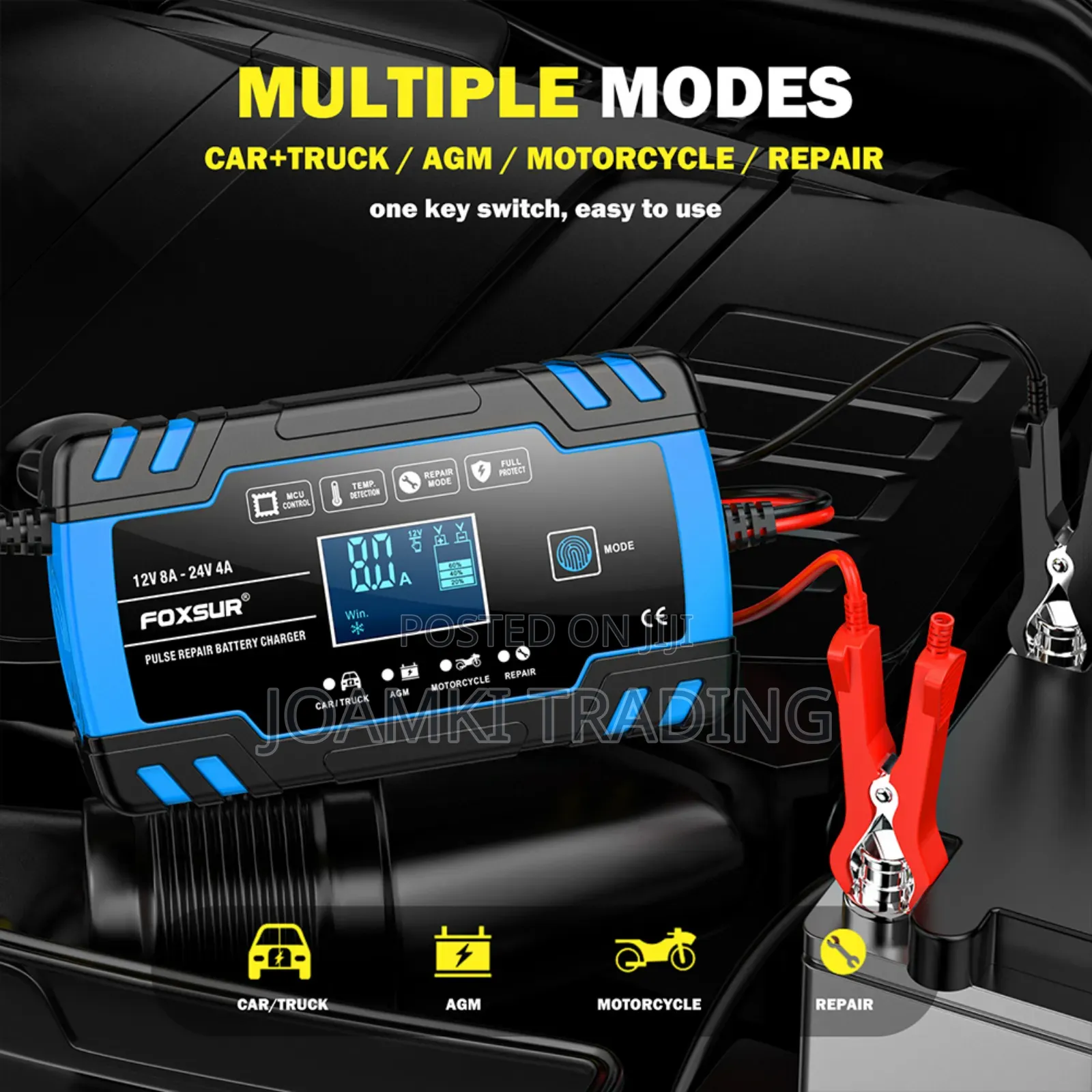 12v-24v Car Battery Charger, Pulse Repair With LCD