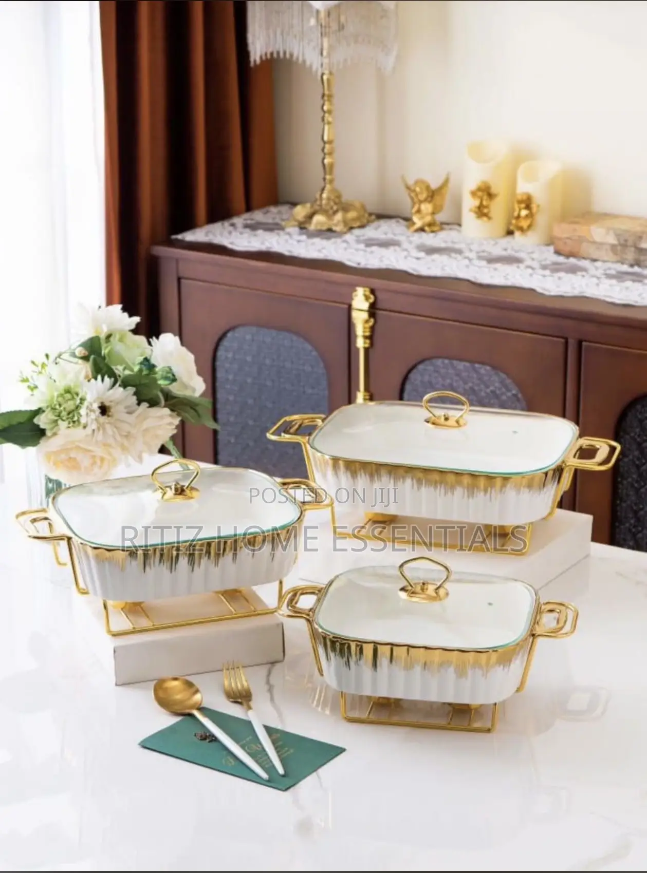 3 Pieces Ceramic Chaffing Dish