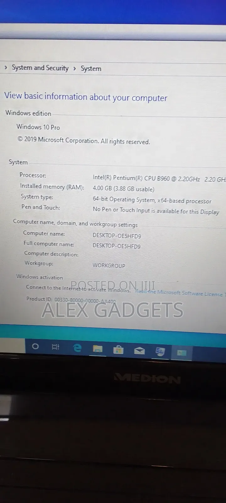 Laptop Medion 4GB Intel HDD 500GB