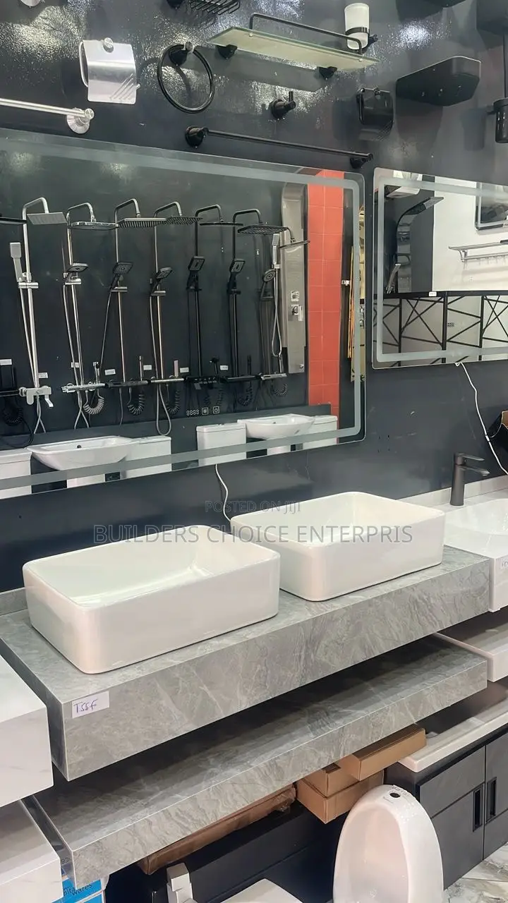 Marble Double Counter Top Basin With Led Mirror
