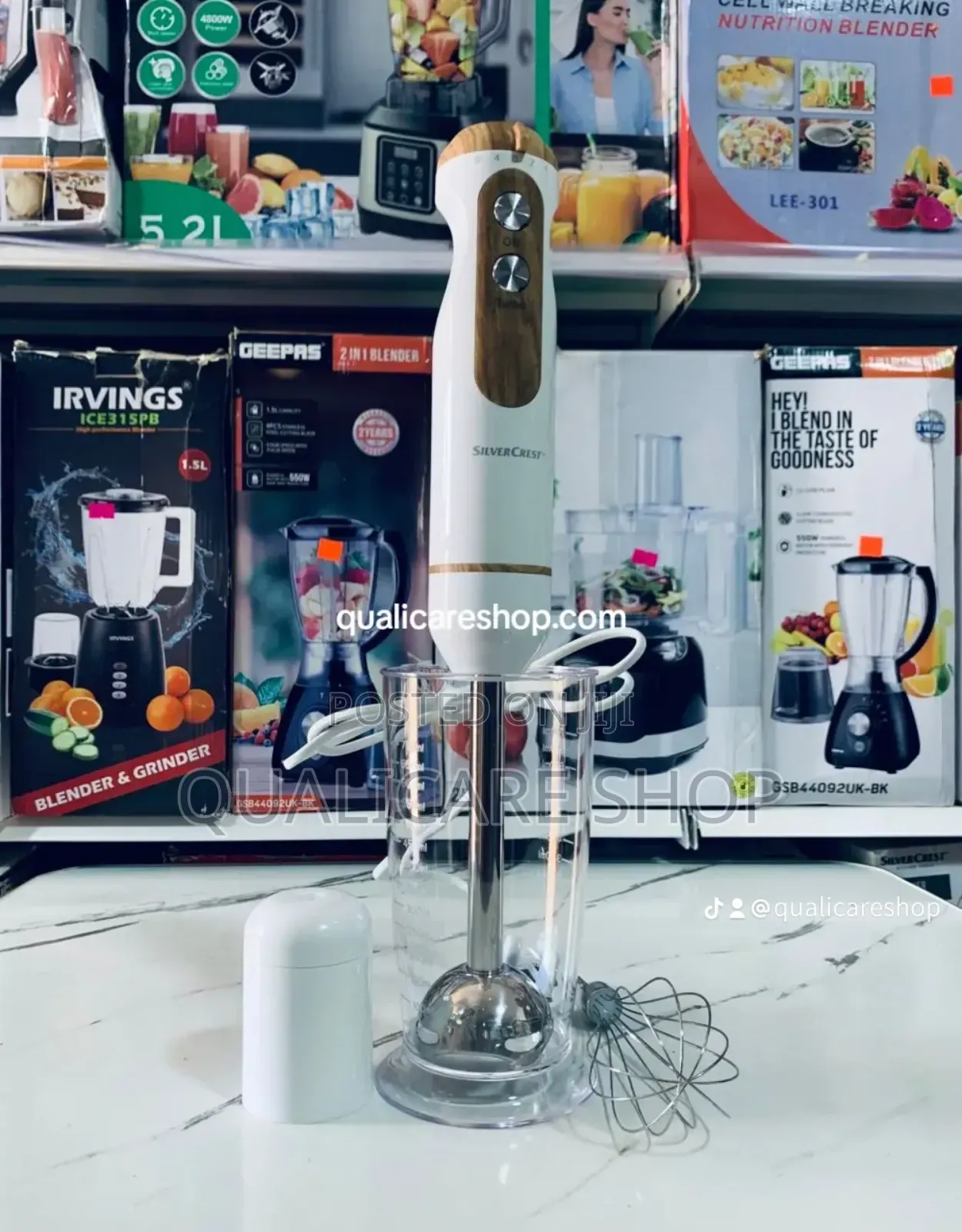 Hand Blender Set (3 in 1) - (White) With Wood-Effect Details